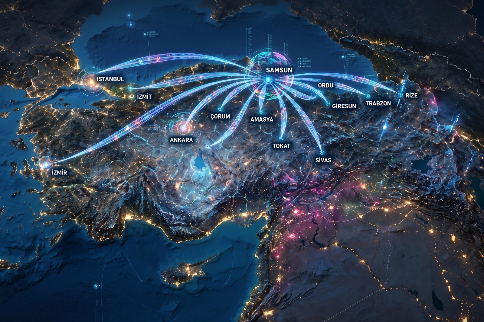 SHZ Profil sevkiyat ağı haritası: Samsun merkezli, İstanbul, Ankara, İzmir, Trabzon ve birçok ile uzanan bağlantı hatları